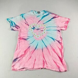 Gildan T Shirt Womens Medium Pink Blue 3D Floral Tie‎ Dye Short Sleeve Crew Neck